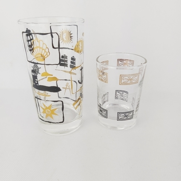 DOMINION vintage drinking glasses Gold and Black lot of 2 - Picture 2 of 9